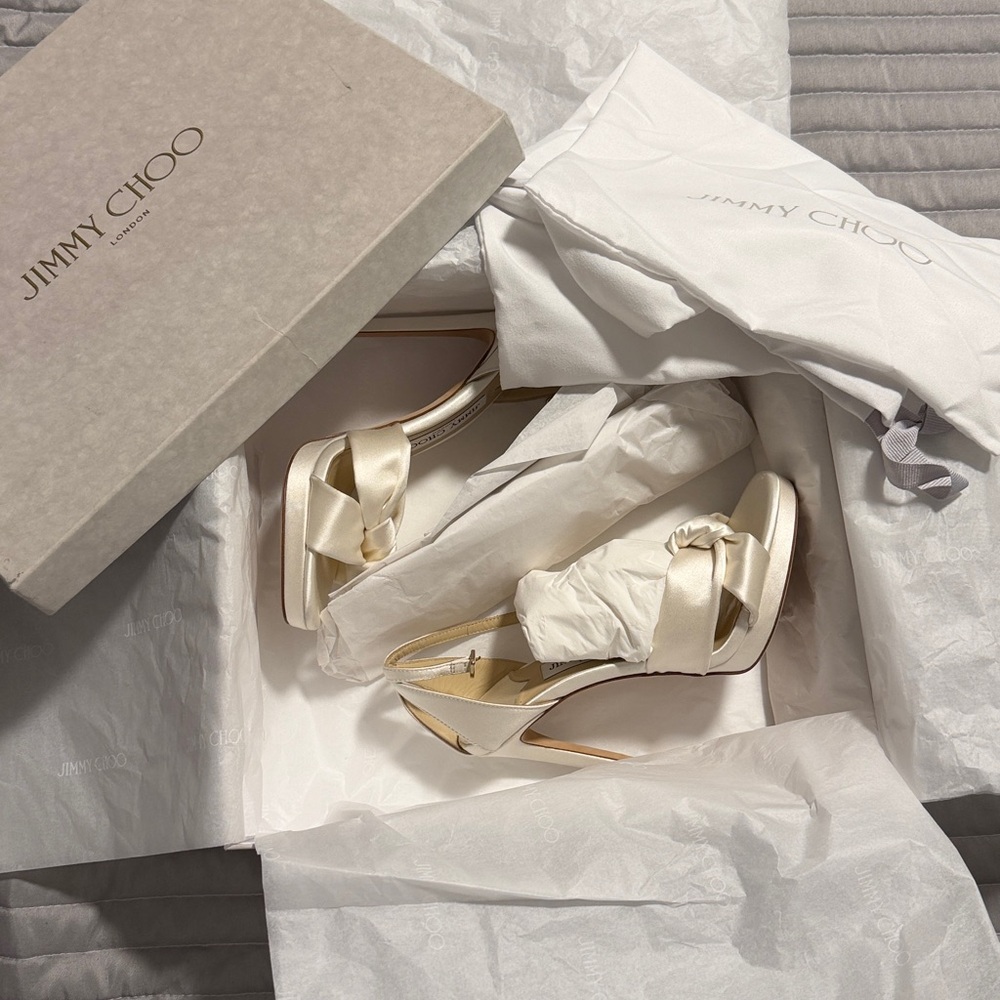 Jimmy Choo Cream Strappy Heels for Weddings - Picture 4 of 11
